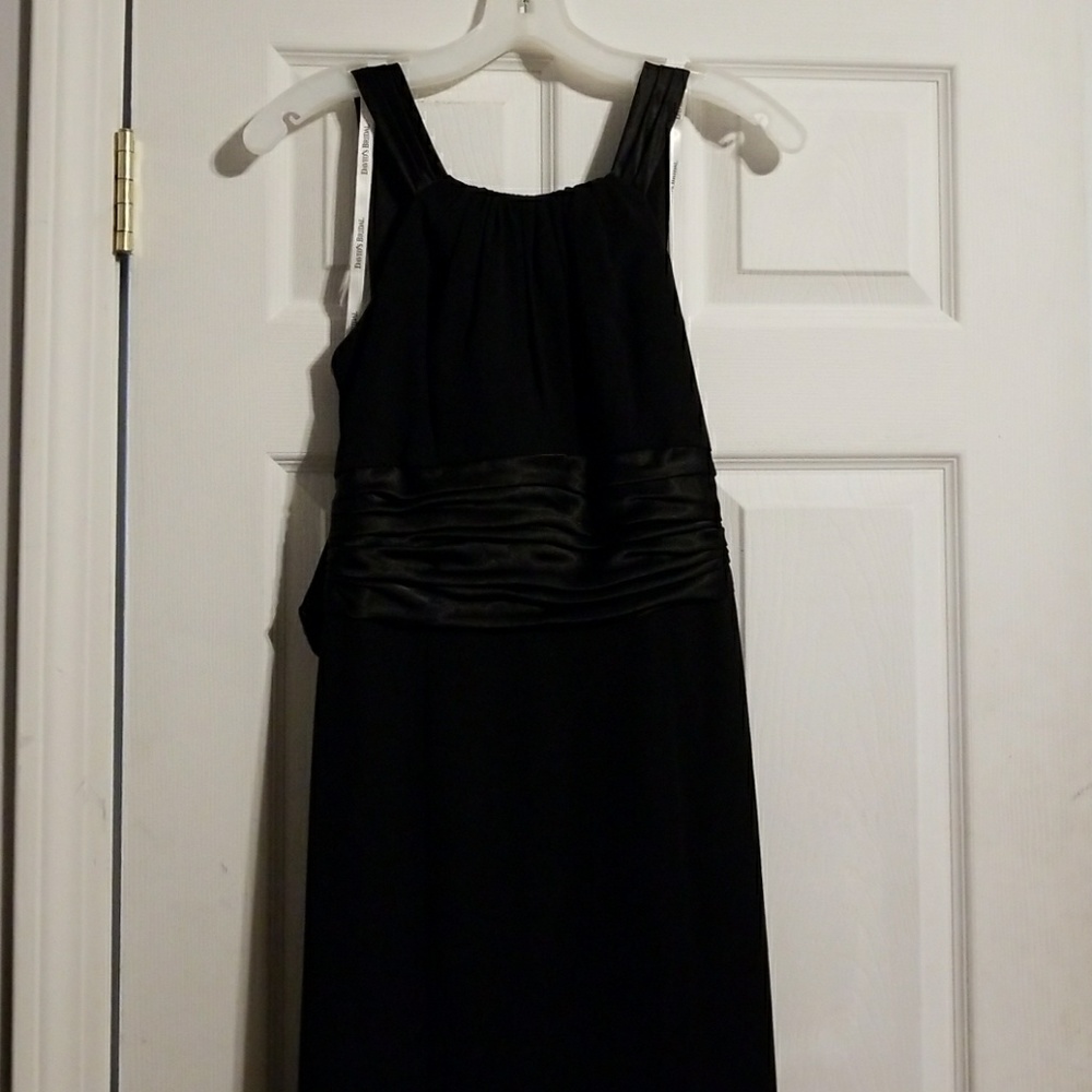 Black floor length formal dress with straps